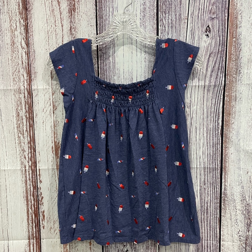 Girls Summer America 4th of July Cap Sleeve Shirt Red White Blue Popsicles #4044